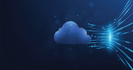 Leinwandbilder - Cloud Technology illustration concept.High-speed connection data analysis. Technology network for connected devices.cloud computing. big data center, on a dark blue background.