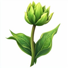 Wall Mural - Green Plant with Leafy Bud and Vibrant Leaves Illustrating Nature's Beauty in a Minimalist Style