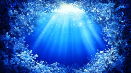 Wall Mural - enchanting underwater scene with light beams illuminating the deep blue sea aquatic ecosystem