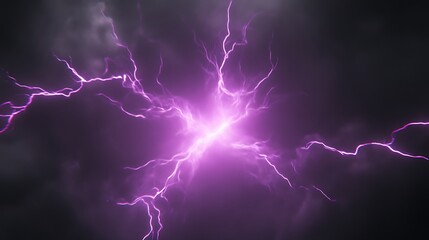 Wall Mural - energy burst of purple lightning radiating in dark sky striking power and dynamic electrical field