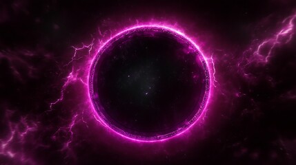 Wall Mural - enigmatic space gate portal with plasma sparks amidst nebulous clouds purple galactic sphere illusio