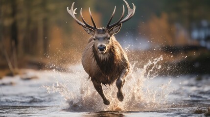 Canvas Print - droplets deer in water