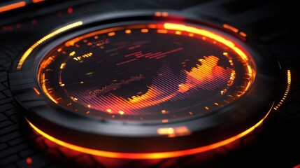 Wall Mural - Futuristic HUD display with glowing orange ring and data visualization.