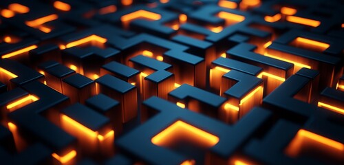 Poster - Glowing Maze Blocks, Abstract Digital Background