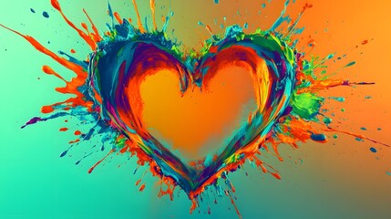 Wall Mural - colorful paint splatters create an abstract heart shape design