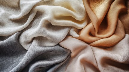 Leinwandbilder - Elegant flow of silk fabrics in soft tones on a neutral background with ample blank space for text. Generative AI