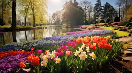 Canvas Print - tulips spring landscape garden