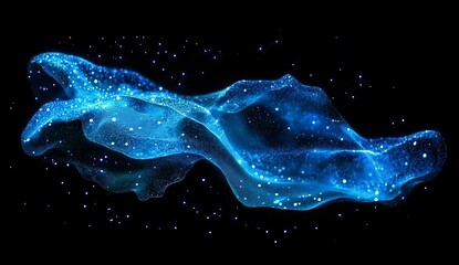 Poster - Blue energy wave, dark space, glowing particles, abstract art, digital backdrop