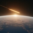 © Big9869 - Fiery Meteor Streak Across the Earths Atmosphere at Dawn in a Starry Space Environment Concept