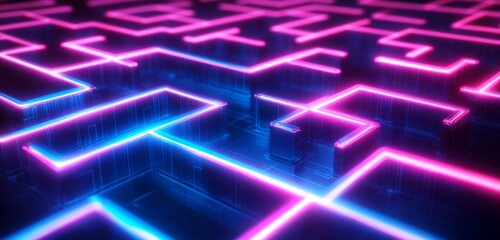 Poster - Neon Maze Digital Labyrinth Background