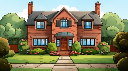 Poster - door brick house cartoon