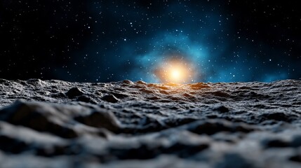 Wall Mural - a view of the moon with a bright light shining through the stars