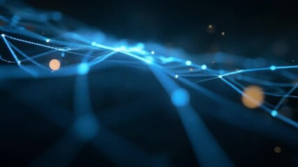 Abstract background of technology network. Animation of rotation and flying abstract lines and flicker dots linking network
