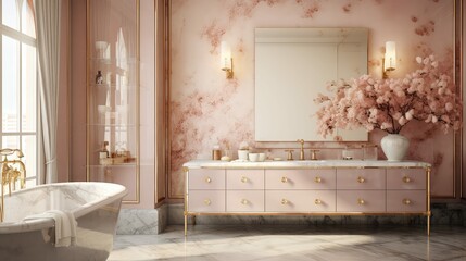 Wall Mural - vanity pink marble with gold