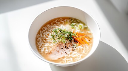 Wall Mural - A bowl of ramen with meat and vegetables in it