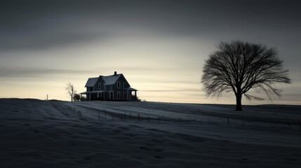 Wall Mural - contrast farm house silhouette