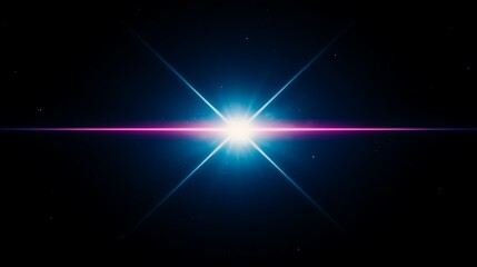 Wall Mural - Glowing Light Burst with Horizontal Ray in Deep Space Abstract Visual Composition Design