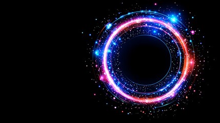 Wall Mural - glowing portal energy ring sci fi futuristic circular gate with stars and particles in the black voi