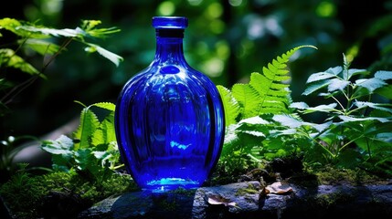 Wall Mural - foliage cobalt blue bottle