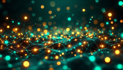 Wall Mural - abstract digital landscape with glowing connections and vibrant bokeh lights
