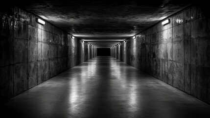 Aufkleber - Monochromatic passageway exploration abandoned tunnel black and white photography urban environment dramatic perspective