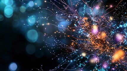 Aufkleber - Dynamic points of light dance against black background digital art abstract night scene close-up visual harmony