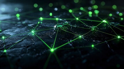 Leinwandbilder - Glowing neon green grid structure intersecting lines digital space graphic design abstract environment close-up viewpoint