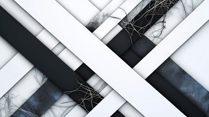 Aufkleber - Dynamic black and white lines intersecting abstract art design modern studio minimalism geometric perspective