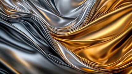 Poster - Captivating shiny metallic texture in silver and gold abstract art studio close-up view smooth elegance