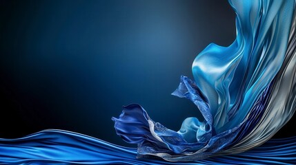 Aufkleber - Flowing blue satin fabric dance studio digital art abstract close-up fluid motion evokes serenity