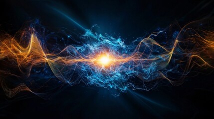 Fototapete - Dynamic abstract visualization of soft sound waves in a dark space - a conceptual journey through digital art