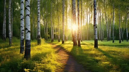 Wall Mural - light trees and sun and path