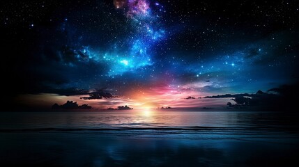 Fototapete - Mesmerizing starry night sky over tranquil ocean nature scene serene viewpoint captivating beauty