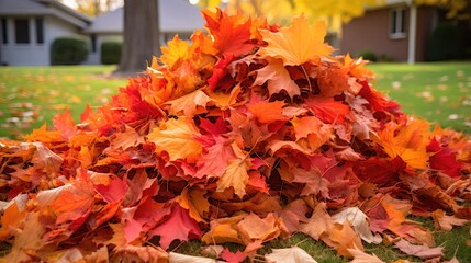 Wall Mural - vibrant fall leaves pile