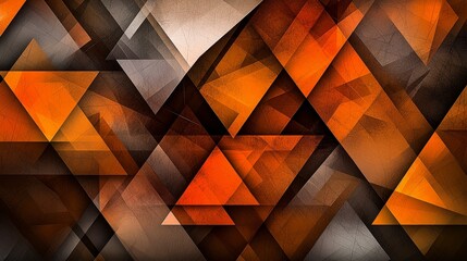 Fototapete - Vibrant geometric triangles layered in orange and brown abstract art digital design modern aesthetic high-contrast view