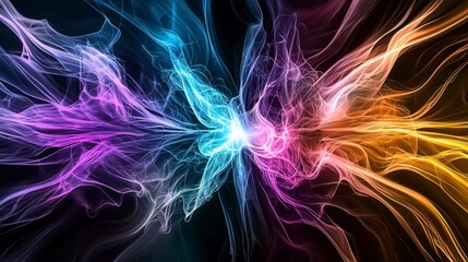 Poster - Abstract sound waves radiating in neon colors digital art vibrant environment visual spectacle creative concept