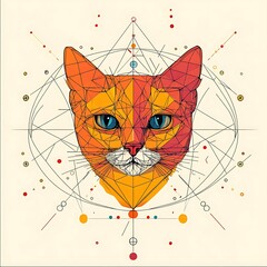 Canvas Print - Geometric cat head illustration, abstract design, artistic style, possible use for posters or prints