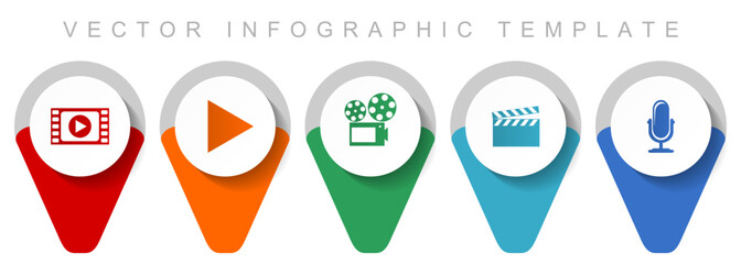 Poster - Entertainment pointer collection, miscellaneous icons such as video, play, cinema, movie and music, flat design vector infographic template in eps 10