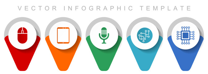 Poster - Technology pointer collection, miscellaneous icons such as computer mouse, tablet, microphone, chip and cpu, flat design vector infographic template in eps 10