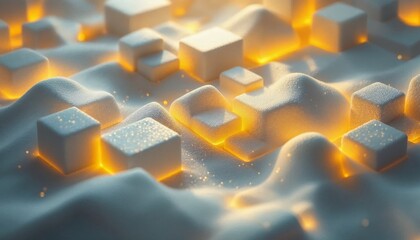 Wall Mural - Abstract Geometric Landscape with Glowing Elements and Soft Texture