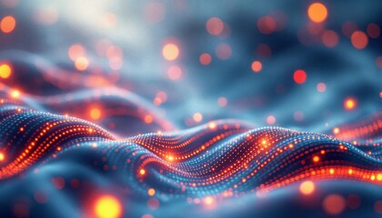 Abstract Glowing Data Waves, Futuristic Digital Landscape Illumination