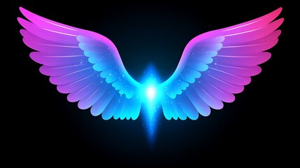 Wall Mural - luminous angel wings glowing with neon light and magical sparkles against a dark backdrop illustrati
