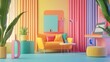 © ศุภมาส - A colorful living room with a couch, table, and potted plants