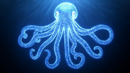 Wall Mural - luminous glowing octopus underwater creature aquatic life marine biology neon blue abstract illustra