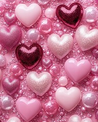 Wall Mural - romantic pink hearts and sparkling gems a valentine s day celebration of love