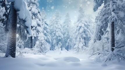 Poster - ground snow landscape pine trees