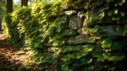 Wall Mural - shadows ivy stone wall