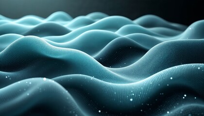 Wall Mural - Abstract Teal Wave Surface with Glittering Particles and Gradient Light