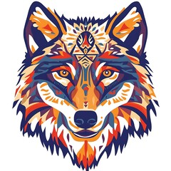 Canvas Print - Colorful stylized wolf head illustration