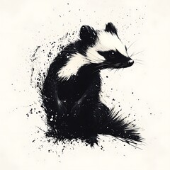 Ink drawing of a skunk, artistic wildlife portrait, possible for print or digital art